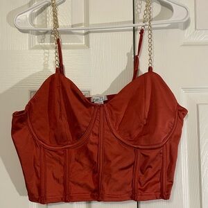 Red Corset Crop Top with Chain Straps